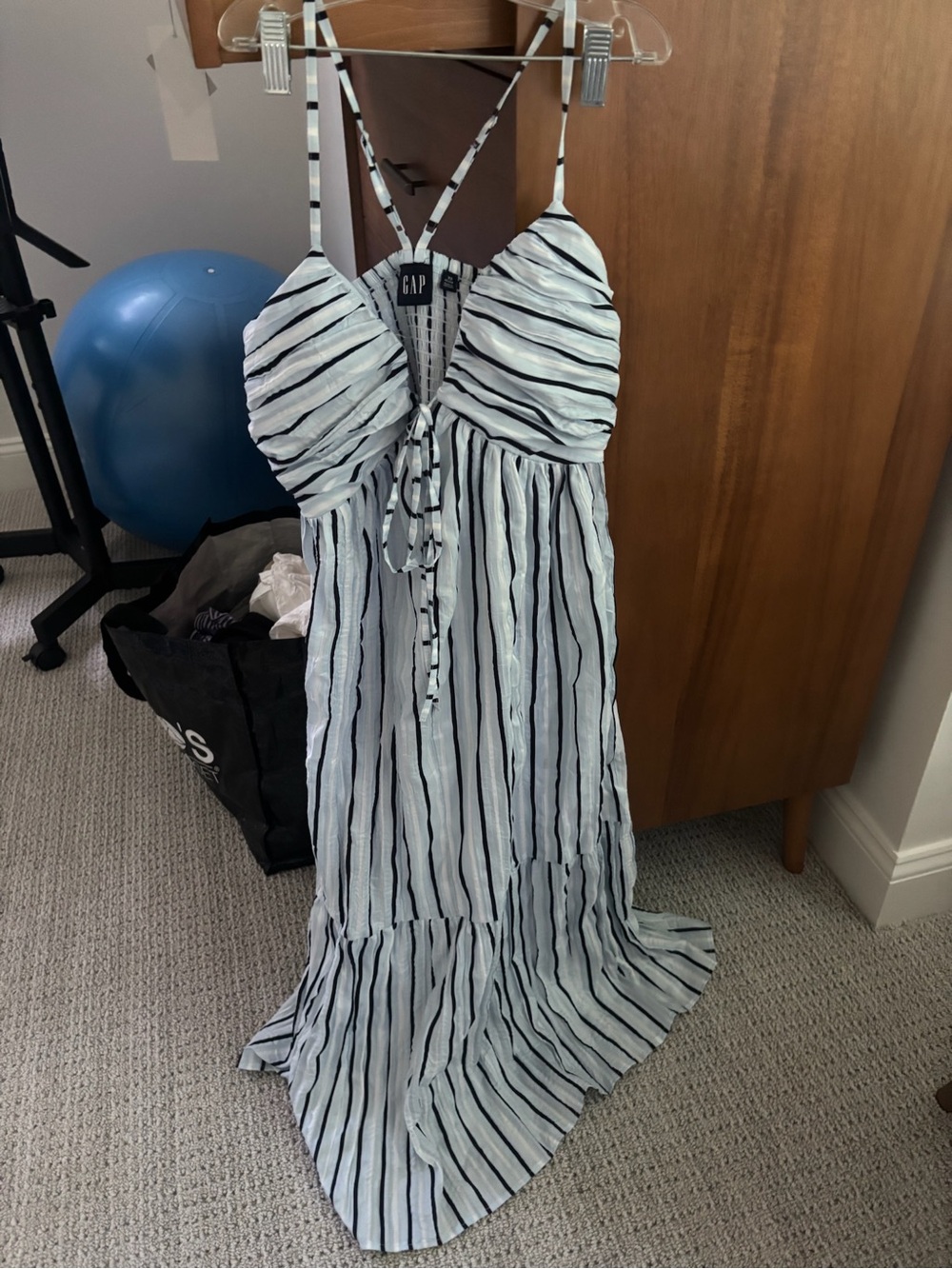 GAP Black and White Striped Sundress with Tie Front